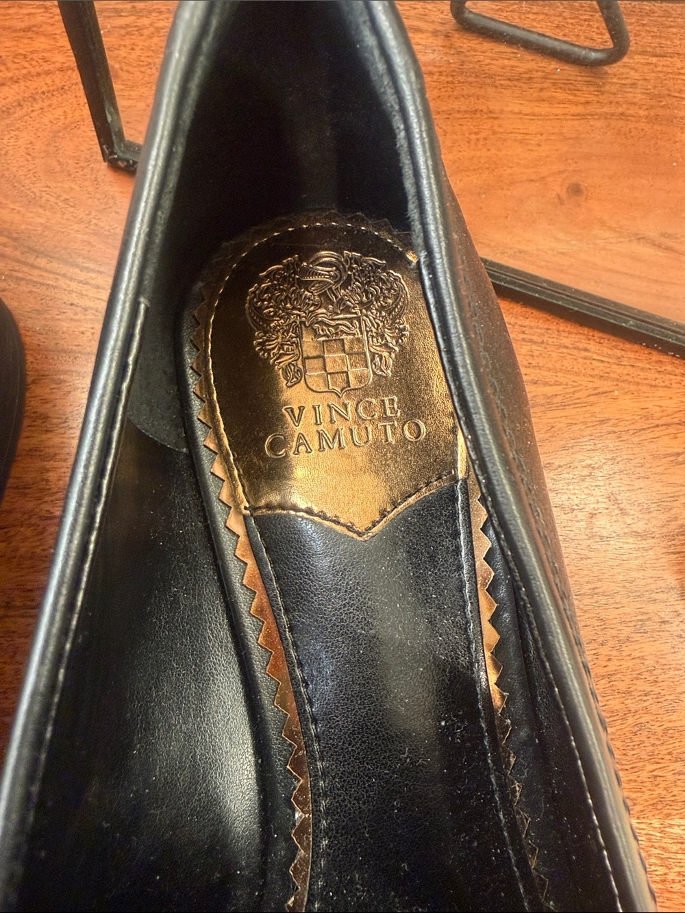 Vince Camuto Leather Slip-On Loafers with Gold Accent. - Picture 3 of 9